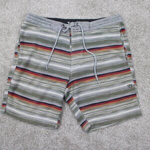 Vissla Soda Surfer Shorts Mens Small Gray/Green/Red/Yellow Cotton/Poly 8" inseam
